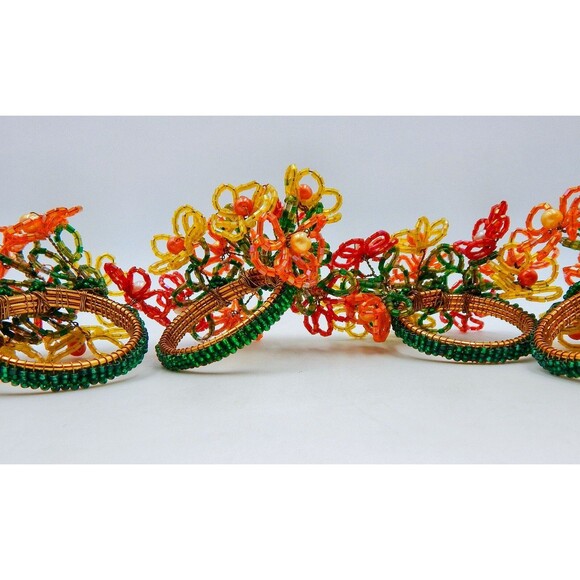 Pier 1 Imports One Beaded Daisy Napkin Rings Spring Set of 4 - Picture 4 of 5